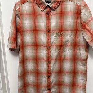 JACK WOLFSKIN Men Shirt Size M Regular Orange Plaid Collar Short Sleeve (2-10)